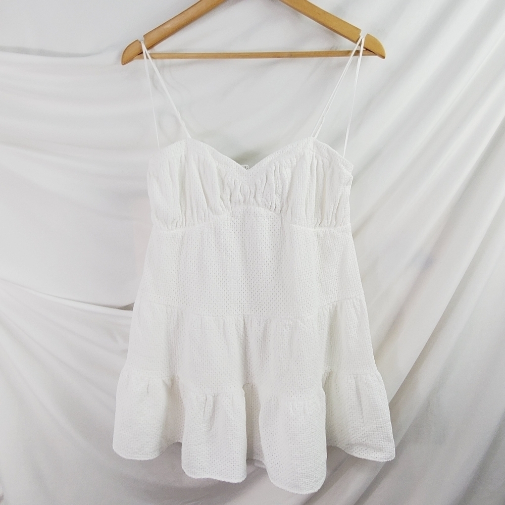 C/Med Collective Mini dress white cotton tiered eyelet woven size M